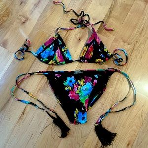 PILYQ Floral Tassel Bikini (top small, bottom medium)